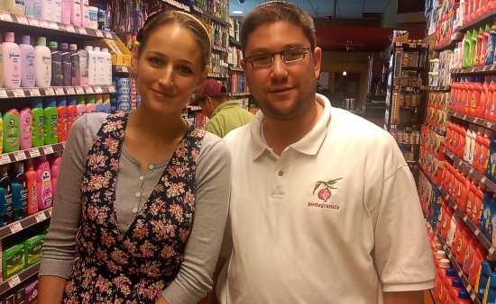 Leelee Sobieski of Manhattan trekked to Brooklyn to pick up a ketubah, a Jewish marriage contract for her recent wedding. While in the neighborhood she dropped in at Abraham Banda’s Pomegranate, the world’s most fabulous kosher food market, on Coney Island Avenue, where she was assisted by Gabriel Boxer.