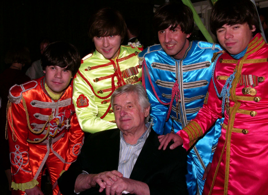 Sid Bernstein meets the Backwards, a Beatles parody group, in 2008 at the 92nd St. Y