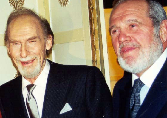 Alan King, right, honors Sid Caesar on his Jewish humor in 2000