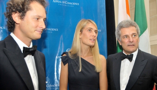 John Elkann with wife Lavinia and father Alain Elkann