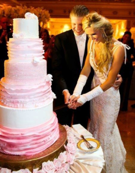 The newlyweds cutting the cake