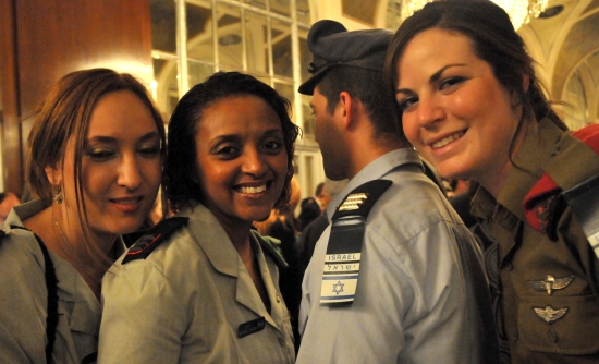 Nuriya of the armys K9 unit (from left); Netsanet of the armys education unit; unidentified pilot, and Major Efrat Tene, IDF spokesperson