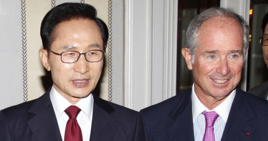 Lee Myung-bak, South Korea president, and Stephen A. Schwarzman, co-founder, chairman and CEO of the Blackstone Group
