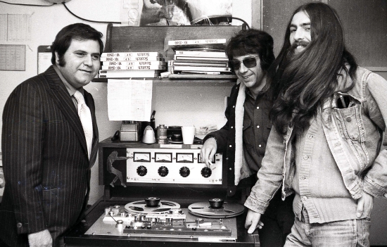 Pete Bennett, George Harrison and Phil Spector in the editing room, Oct. 30, 1970