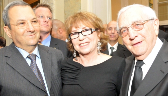 Defense Minister Ehud Barack and wife Nili Priel-Barak with Eugen Gluck