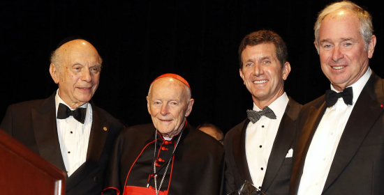 Rabbi Arthur Schneier, H.E. Cardinal Theodore E. McCarrick, archbishop emeritus of Washington, D.C., Alex Gorsky, and Stephen A. Schwarzman