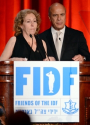Mir Hadassi and Benny Shabtai address the FIDF dinner