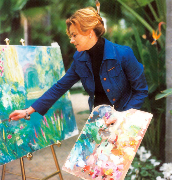 Josee Nadeau painting in Monet's Giverny garden