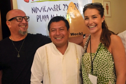 Festival director Fernando Toussaint, Tulum Mayor Marciano Dzul Caama and publicist BrieAnn Fast at a press conference